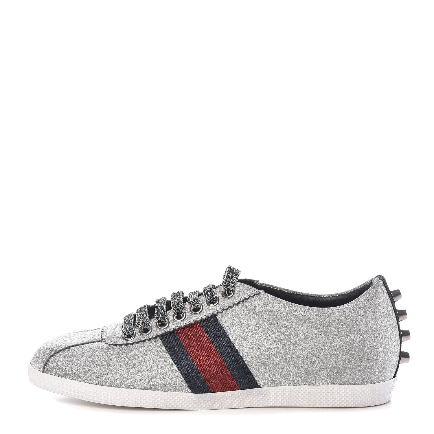 Gucci Glitter Fabric Studded Web Womens Sneakers 36.5 Silver 1 of 8