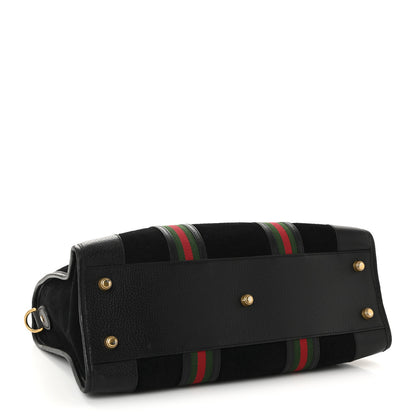Gucci Suede Daino Textured Dollar Calfskin Web Medium Duffle Bag Black 4 of 10