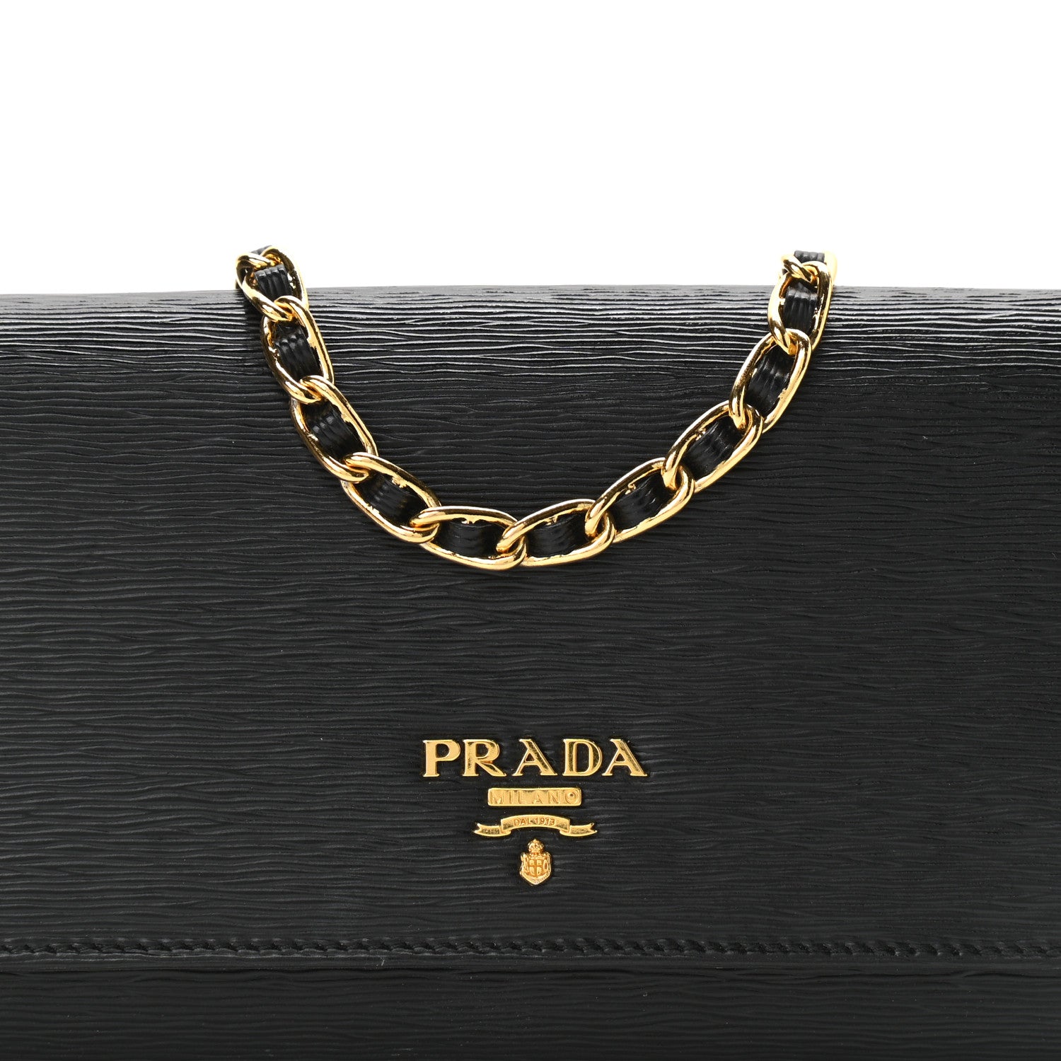 Prada Vitello Move Metal Oro Chain Wallet Black 7 of 9