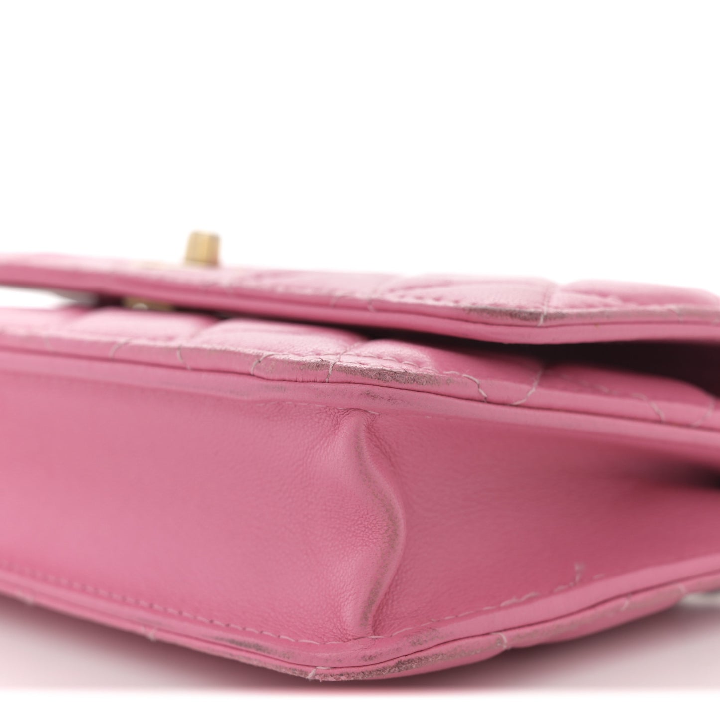Lambskin Quilted CC Pearl Crush Wallet on Chain WOC Pink