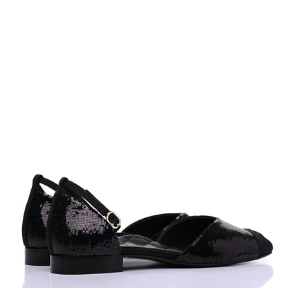 Chanel Sequin Grosgrain CC Cap Toe Ankle Flat 40 Black 4 of 9