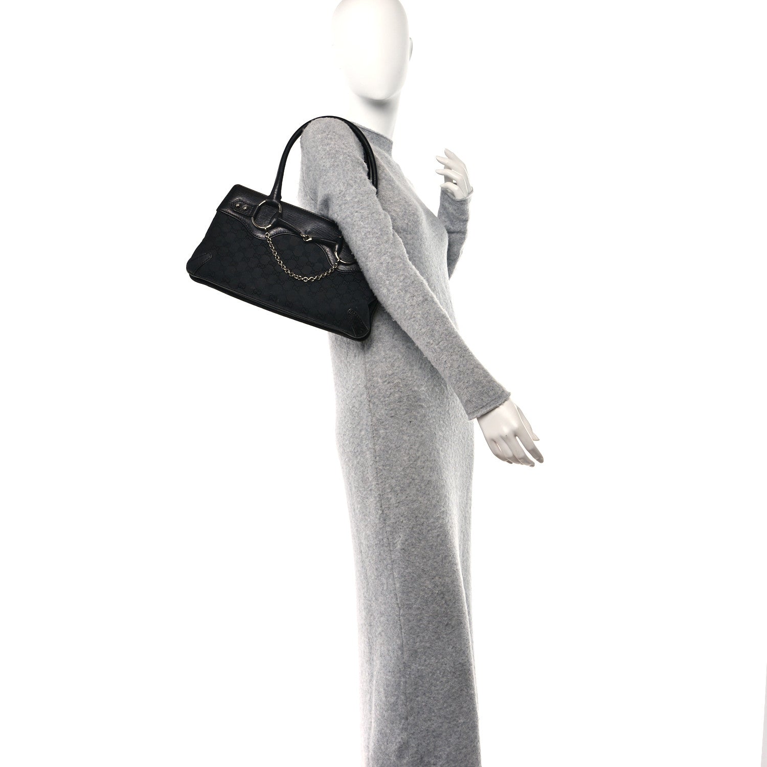 Gucci Monogram Horsebit Chain Flap Shoulder Bag Black 2 of 12