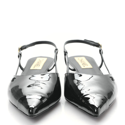Chanel Patent CC Low Heel Slingback 38 Black 2 of 8