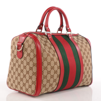 Gucci Monogram Vintage Web Medium Boston Hibiscus Red 3 of 7