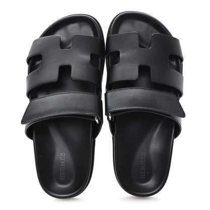 Hermes Calfskin Womens Chypre Sandals 37.5 Black 2 of 10