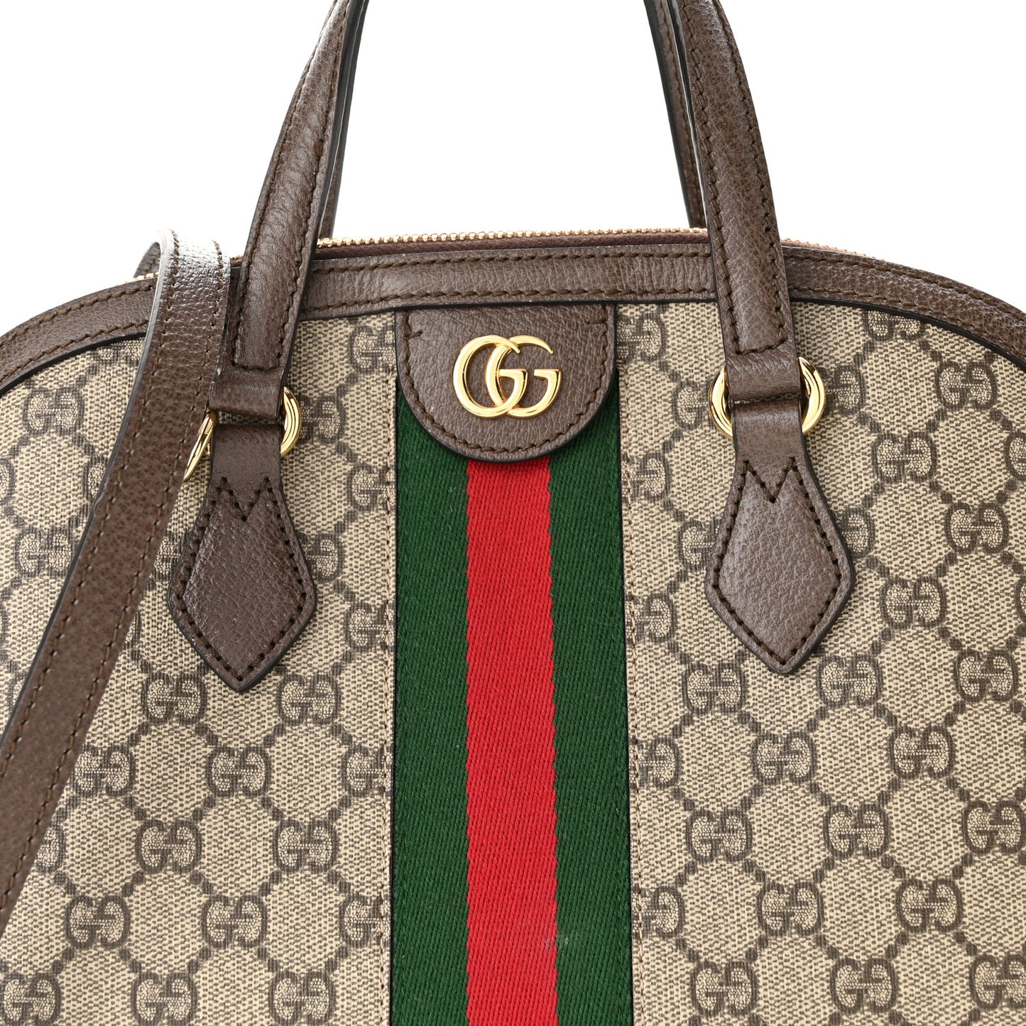 GG Supreme Monogram Web Medium Ophidia Top Handle Dome Bag Brown