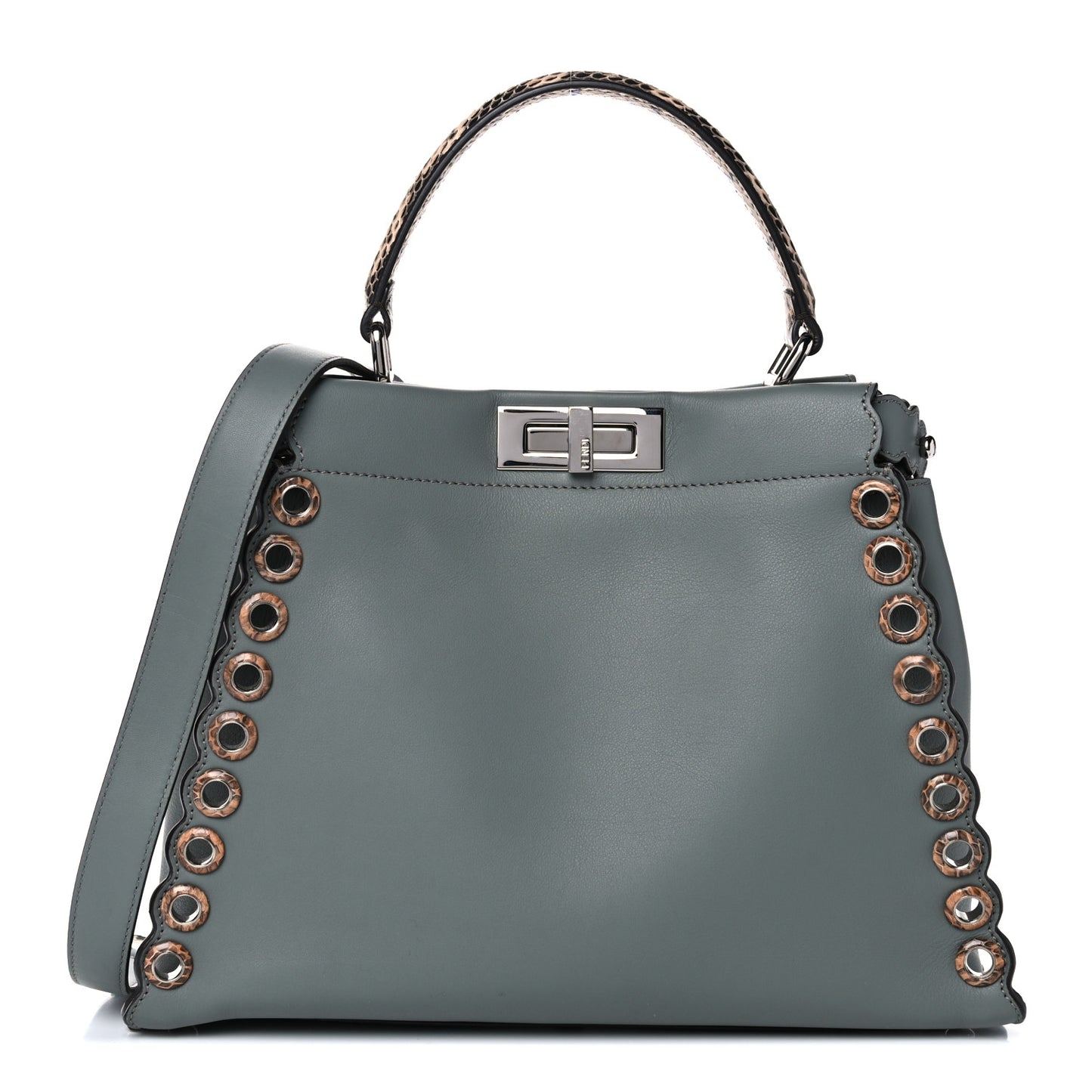 Vitello Seta Elaphe Nappa Grommet Medium Peekaboo Iconic Satchel Grey