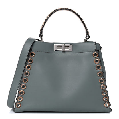 Fendi Vitello Seta Elaphe Nappa Grommet Medium Peekaboo Iconic Satchel Grey 1 of 14
