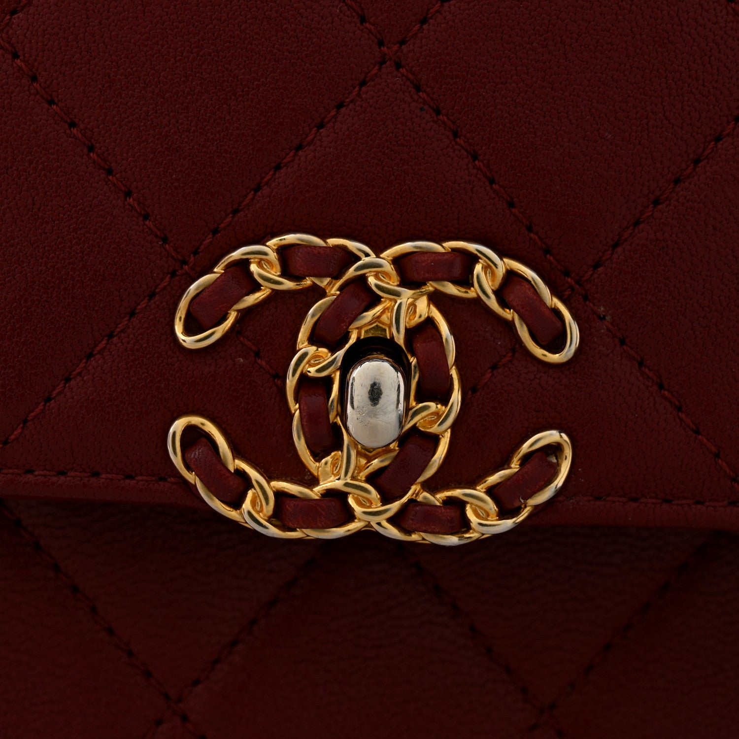 Chanel Lambskin Quilted Chain Infinity Top Handle Flap Burgundy 12 of 14