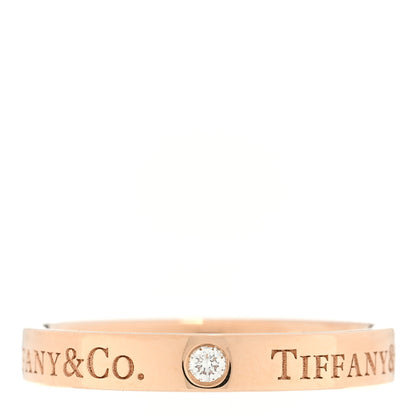 Tiffany 18K Rose Gold Diamond 3mm Logo Band Ring 51 5.75 1 of 5