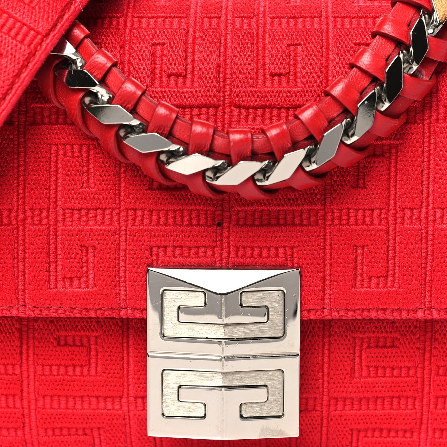 Canvas Embroidered Small 4G Woven Chain Crossbody Red