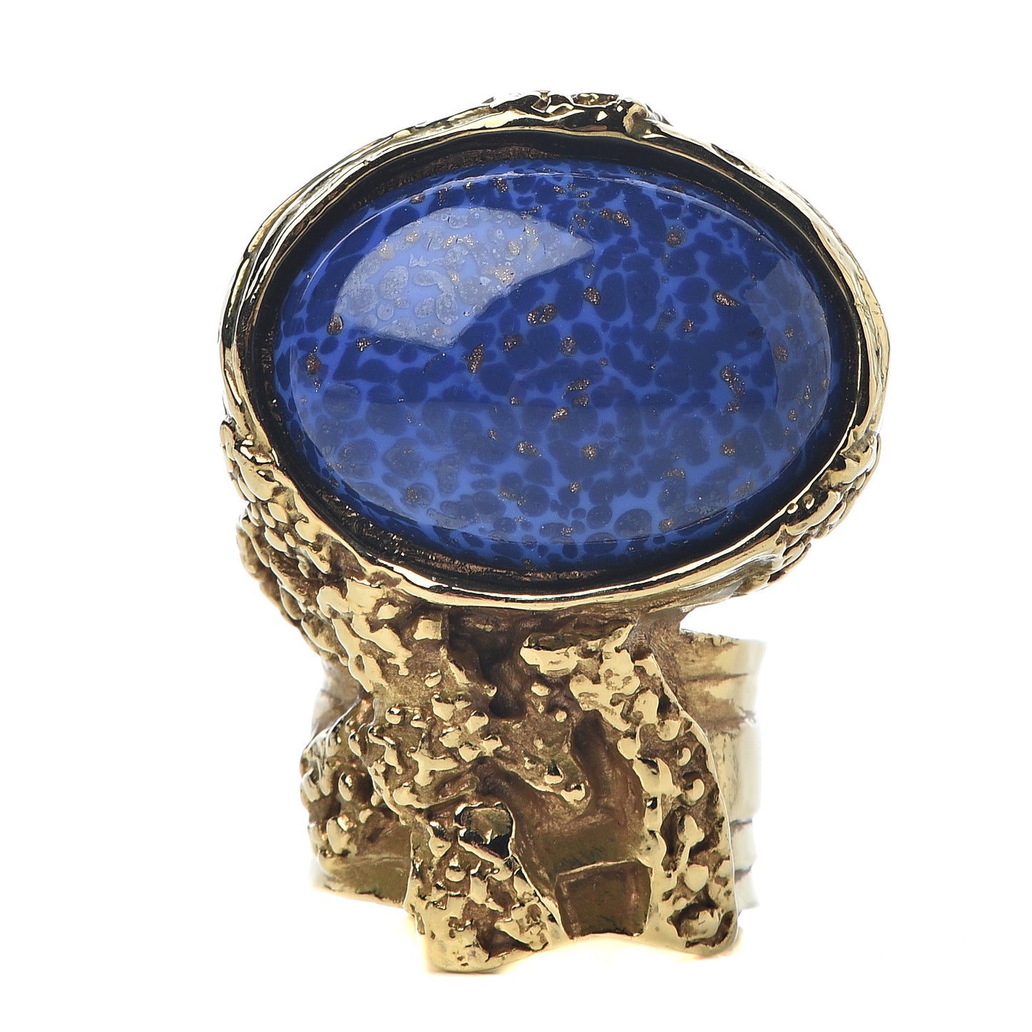 Glass Cabochon Arty Ovale Ring 7 Gold Lapis