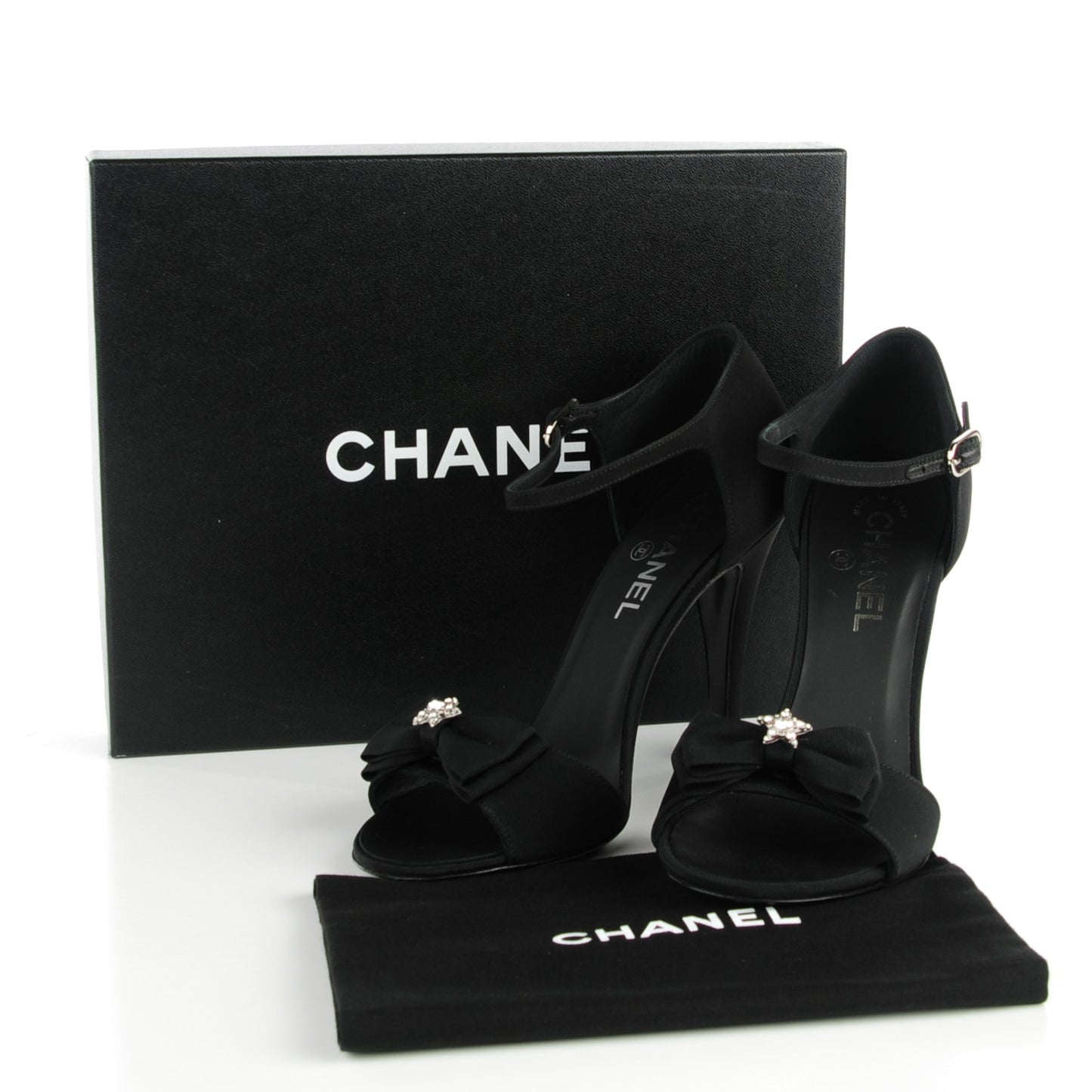 Crepe Grosgrain Crystal Bow Open Toe Sandals 39 Black
