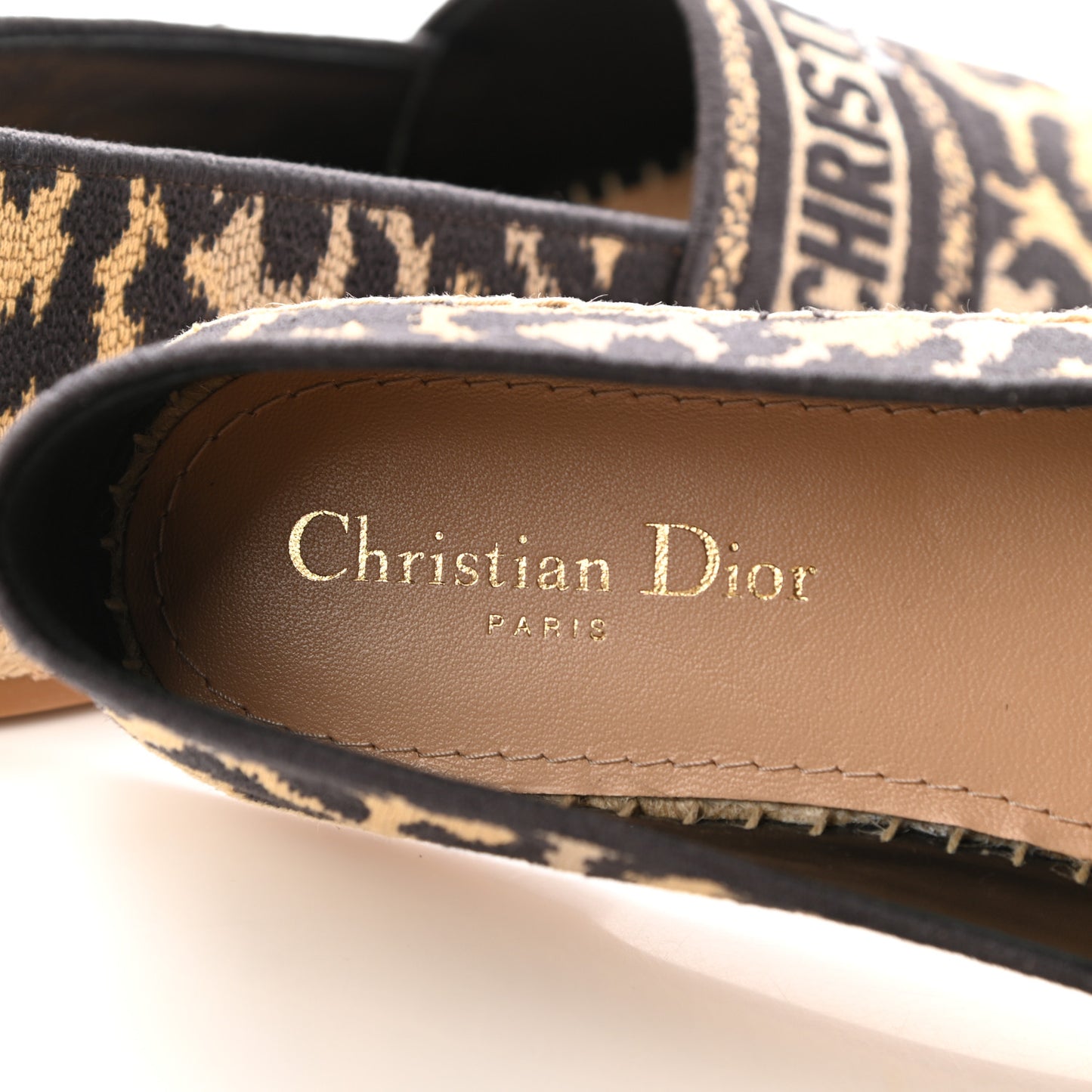 Cotton Embroidered Leopard Print Granville Espadrille 38 Natural