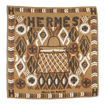 Hermes Silk Kelly En Perles Wash Scarf 140 Camel Taupe Nacre 1 of 4