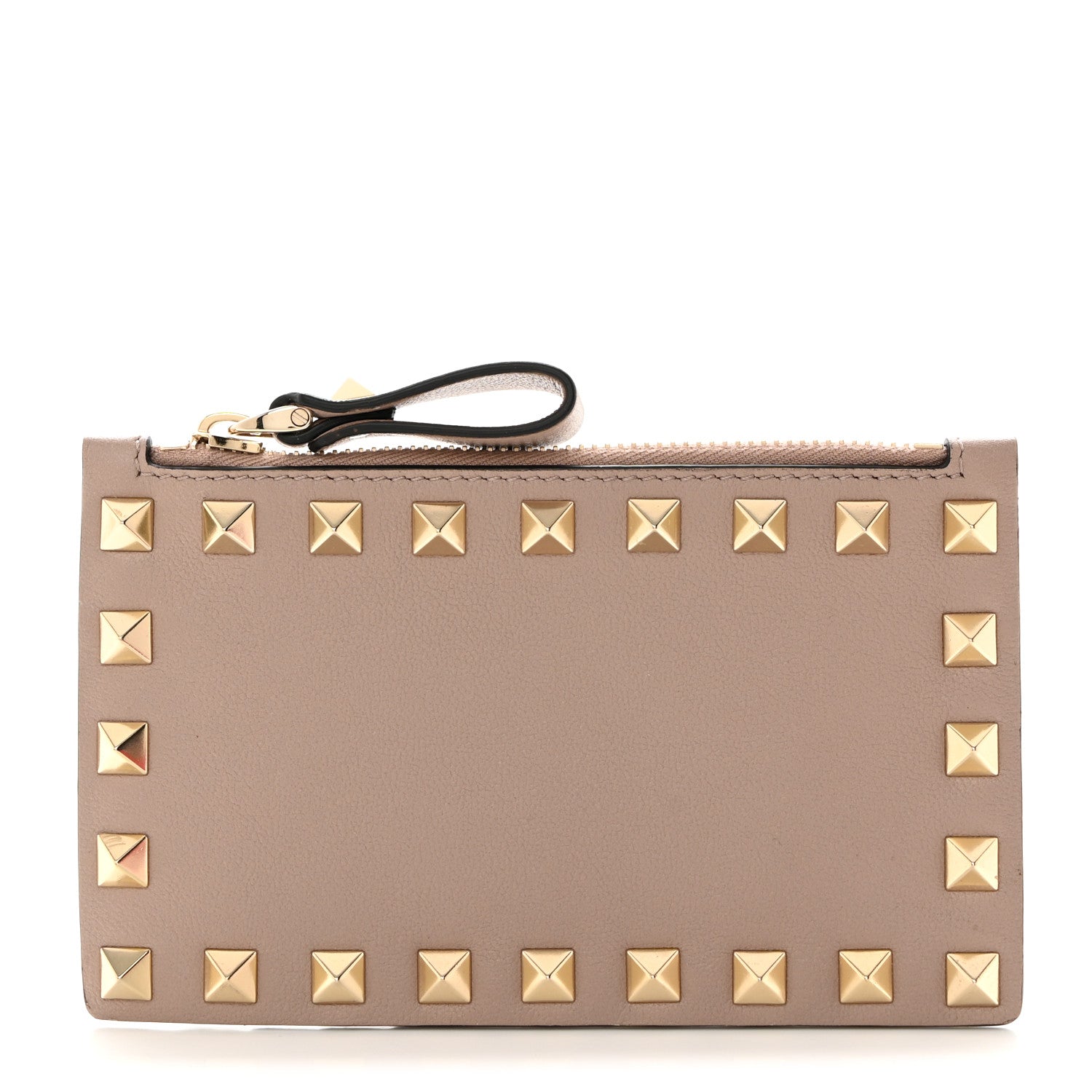 Valentino Garavani Calfskin Rockstud Coin Case Card Holder Poudre 1 of 8