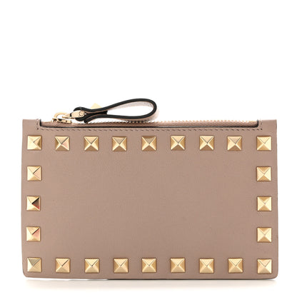 Valentino Garavani Calfskin Rockstud Coin Case Card Holder Poudre 1 of 8