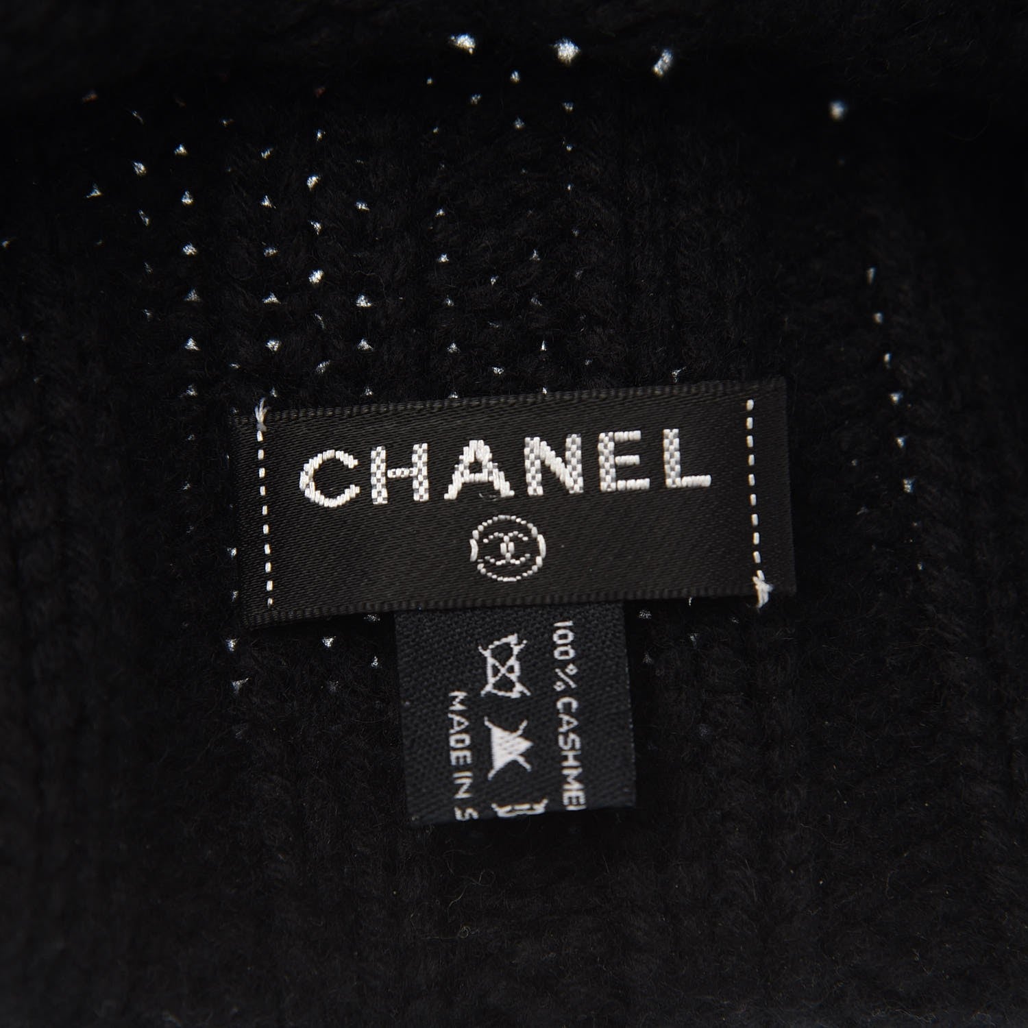 Chanel Cashmere CC Shooting Star Beanie Hat Navy Black 4 of 6