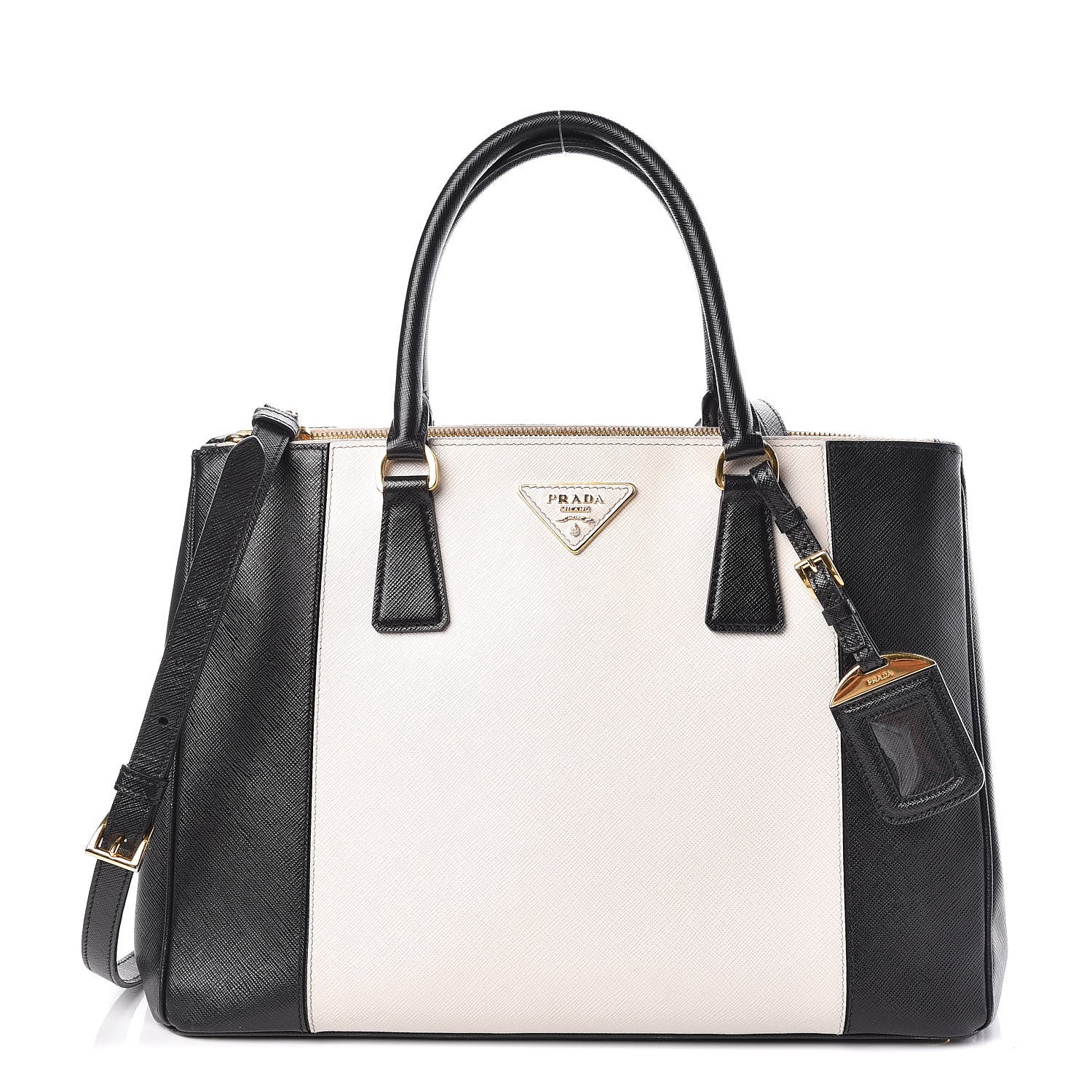 Prada Saffiano Lux Colorblock Medium Galleria Double Zip Tote Black Talco 1 of 18
