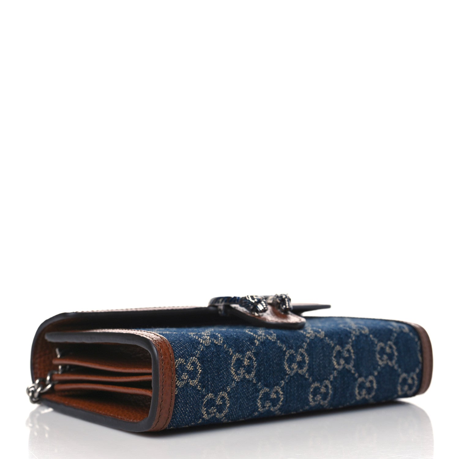 Gucci New Denim GG Monogram Dollar Calfskin Enamel Mini Dionysus Chain Wallet Blue Tea Cuir Epilog Electric Blue 4 of 10