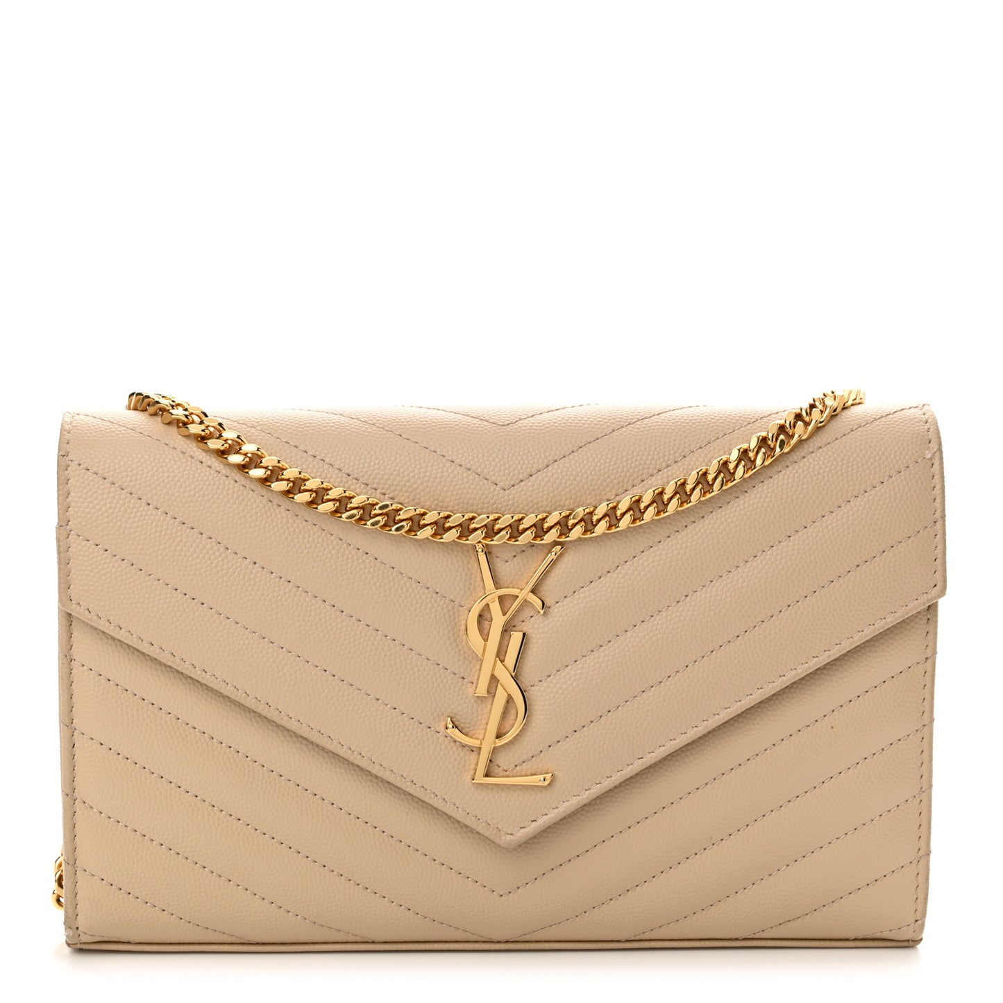 Grain De Poudre Matelasse Chevron Monogram Chain Wallet Nude Powder