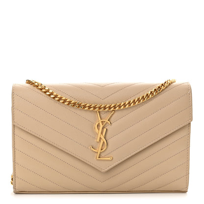 Saint Laurent Grain De Poudre Matelasse Chevron Monogram Chain Wallet Nude Powder 1 of 13