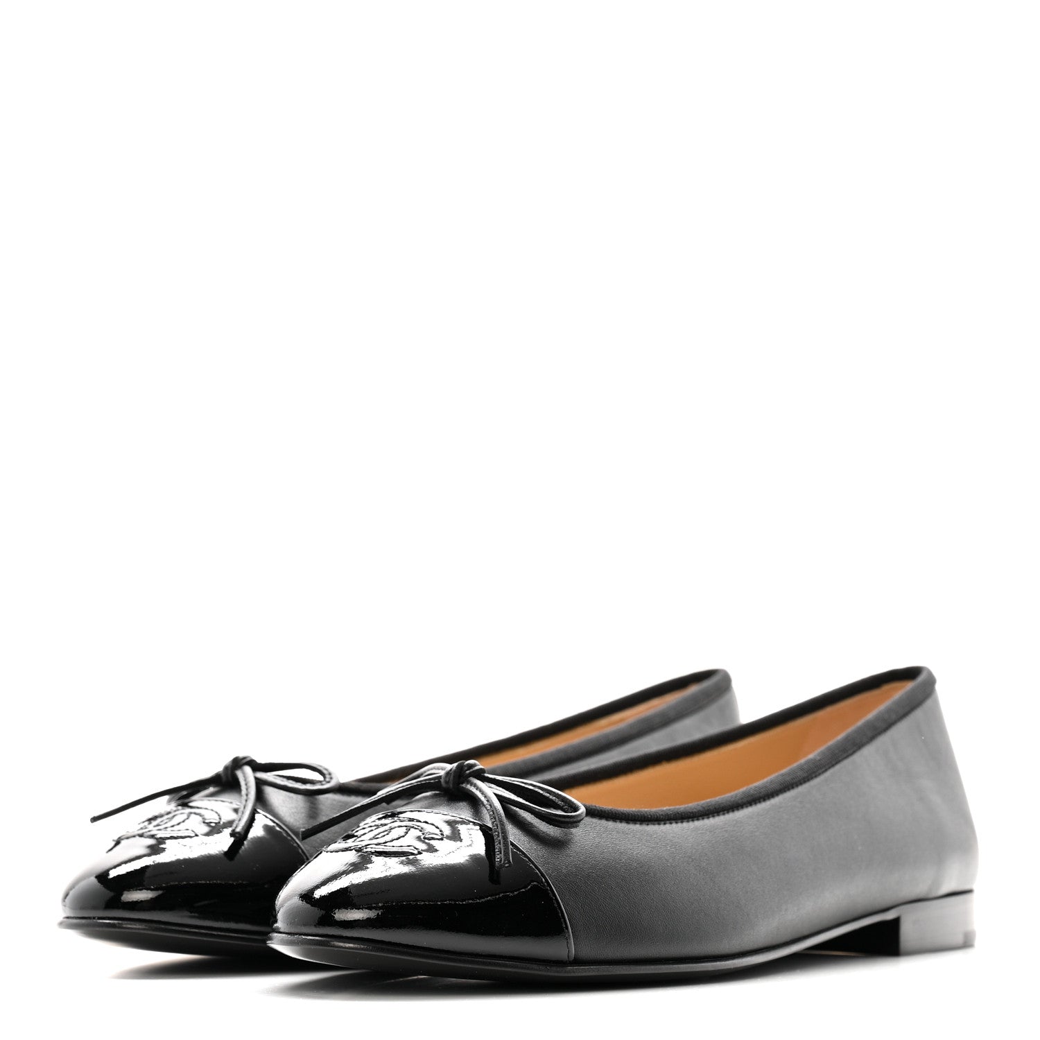 Chanel Lambskin Patent Cap Toe Ballerina Flats 39.5 Black 4 of 10