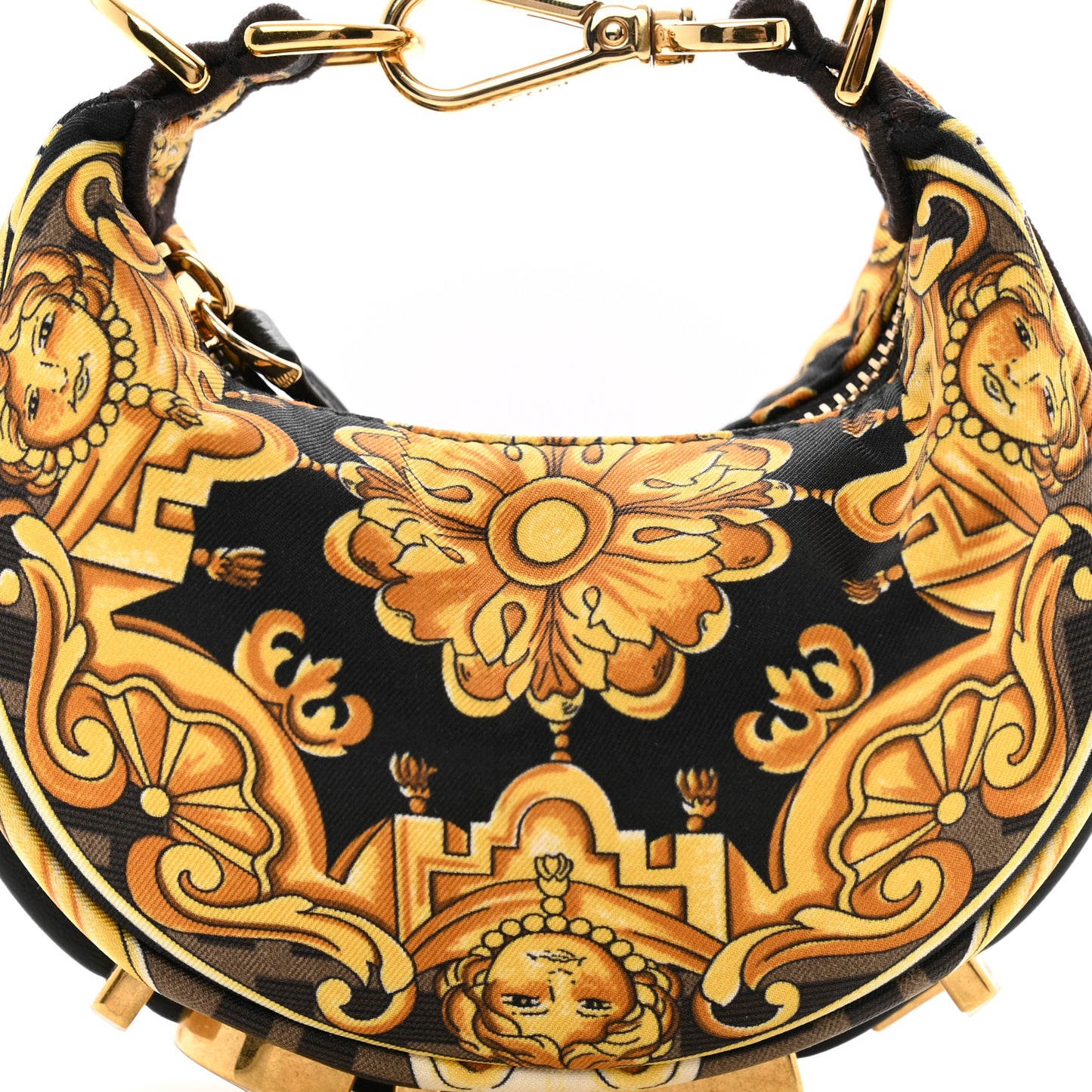 X VERSACE Silk Fendace Baroque Nano Fendigraphy Hobo Charm Black Gold