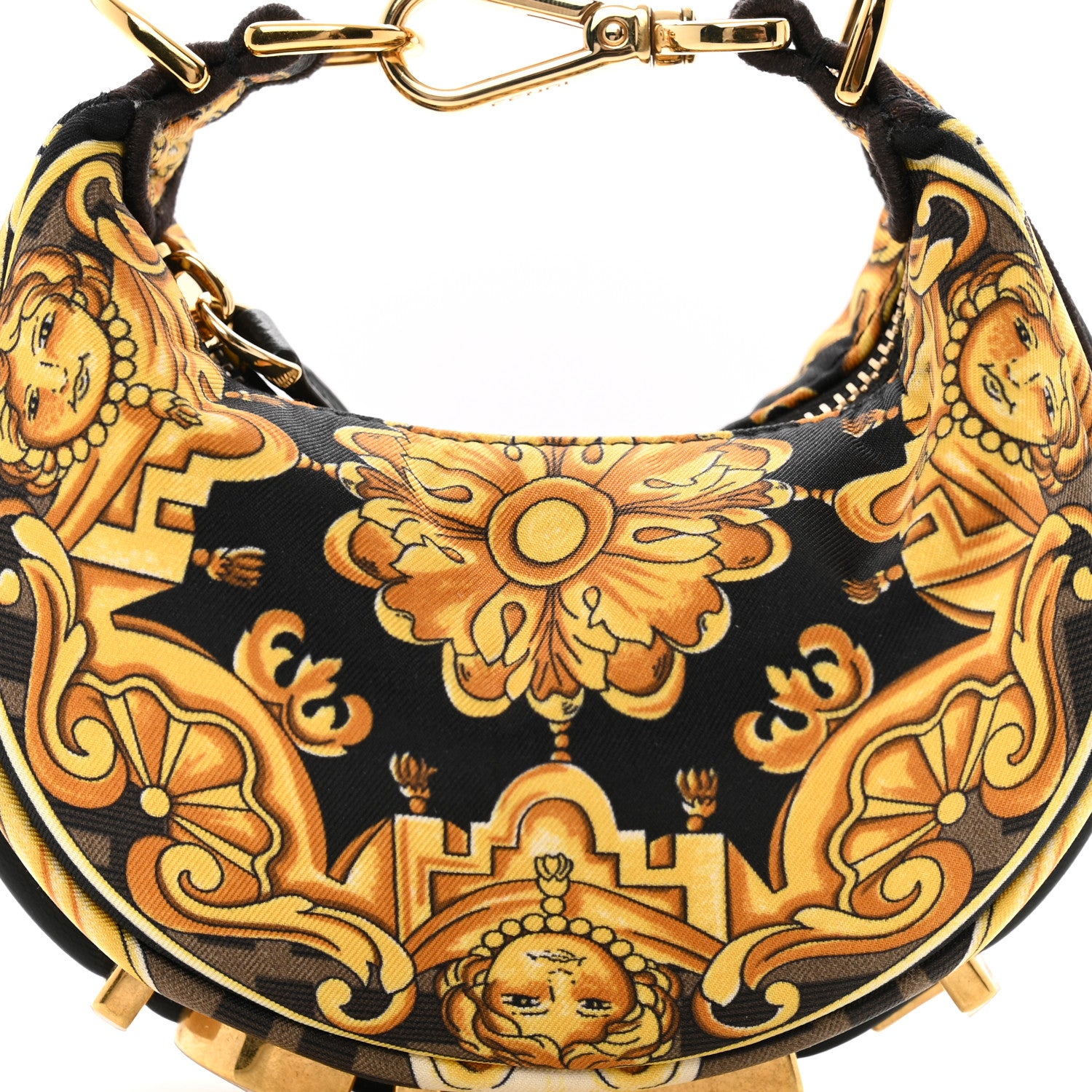 Fendi X VERSACE Silk Fendace Baroque Nano Fendigraphy Hobo Charm Black Gold 8 of 10