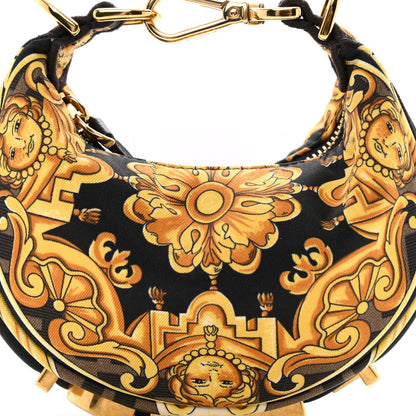 Fendi X VERSACE Silk Fendace Baroque Nano Fendigraphy Hobo Charm Black Gold 8 of 10
