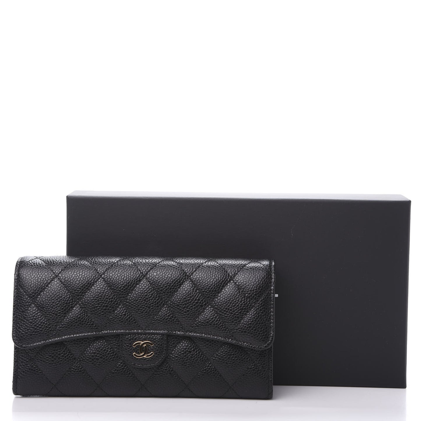 Caviar Quilted Large Gusset Flap Wallet Black