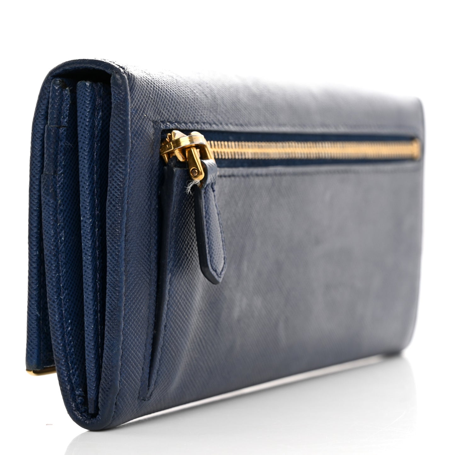 Saffiano Metal Bar Continental Flap Wallet Bluette