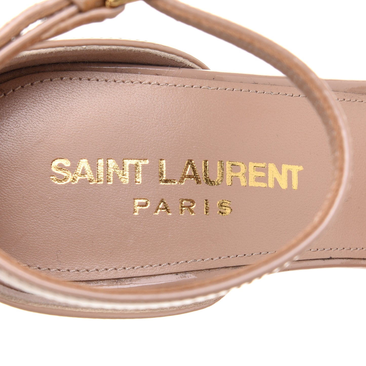 Patent Calfskin Amber 105 Ankle Strap Sandals 35 Beige