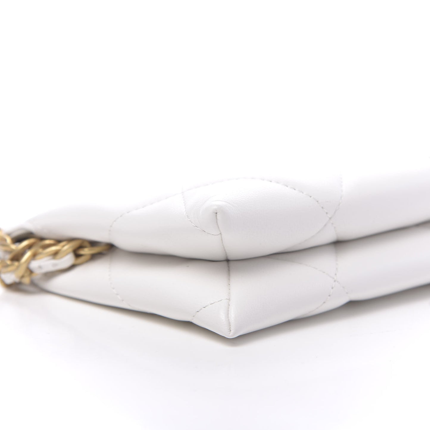 Shiny Goatskin Quilted 19 Small Pouch With Handle White
