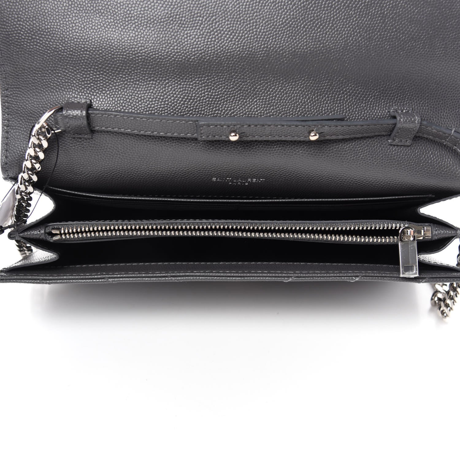 Saint Laurent Grain De Poudre Matelasse Chevron Monogram Chain Wallet Earth 5 of 11