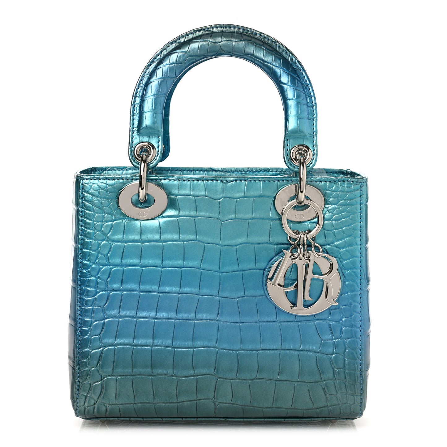 Metallic Alligator Small Lady Dior Blue