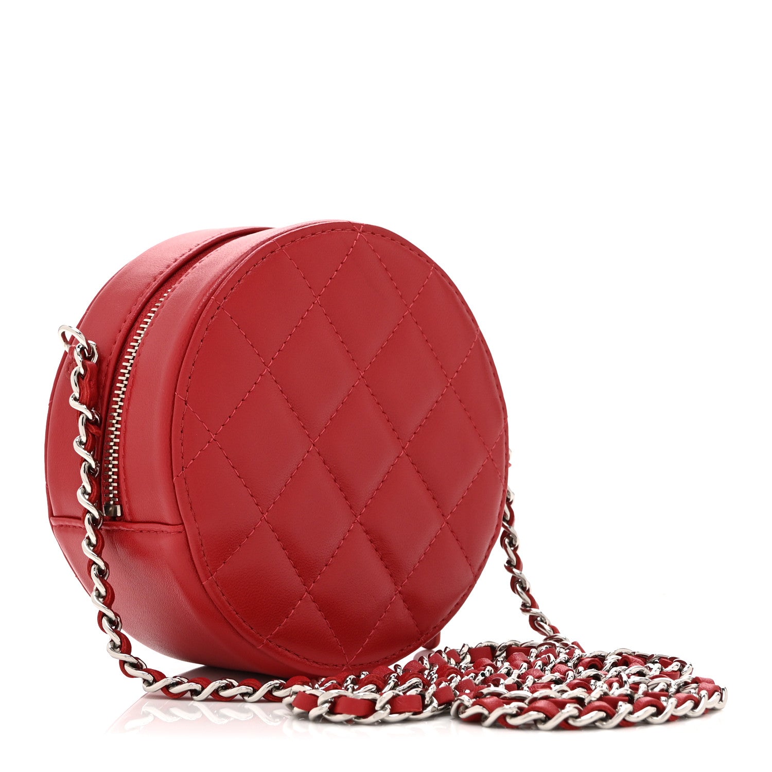 Chanel Lambskin Quilted Round Clutch With Chain Red 2 of 11