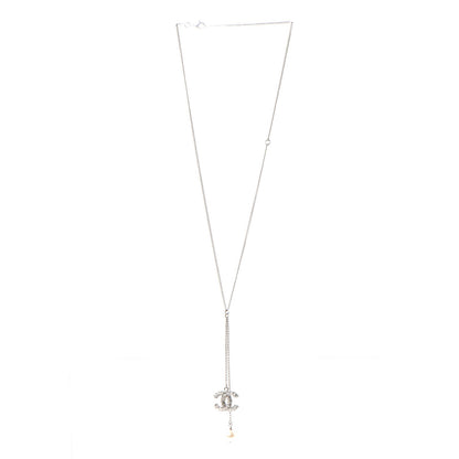 Chanel Baguette Crystal Pearl CC Lariat Necklace Silver 3 of 7