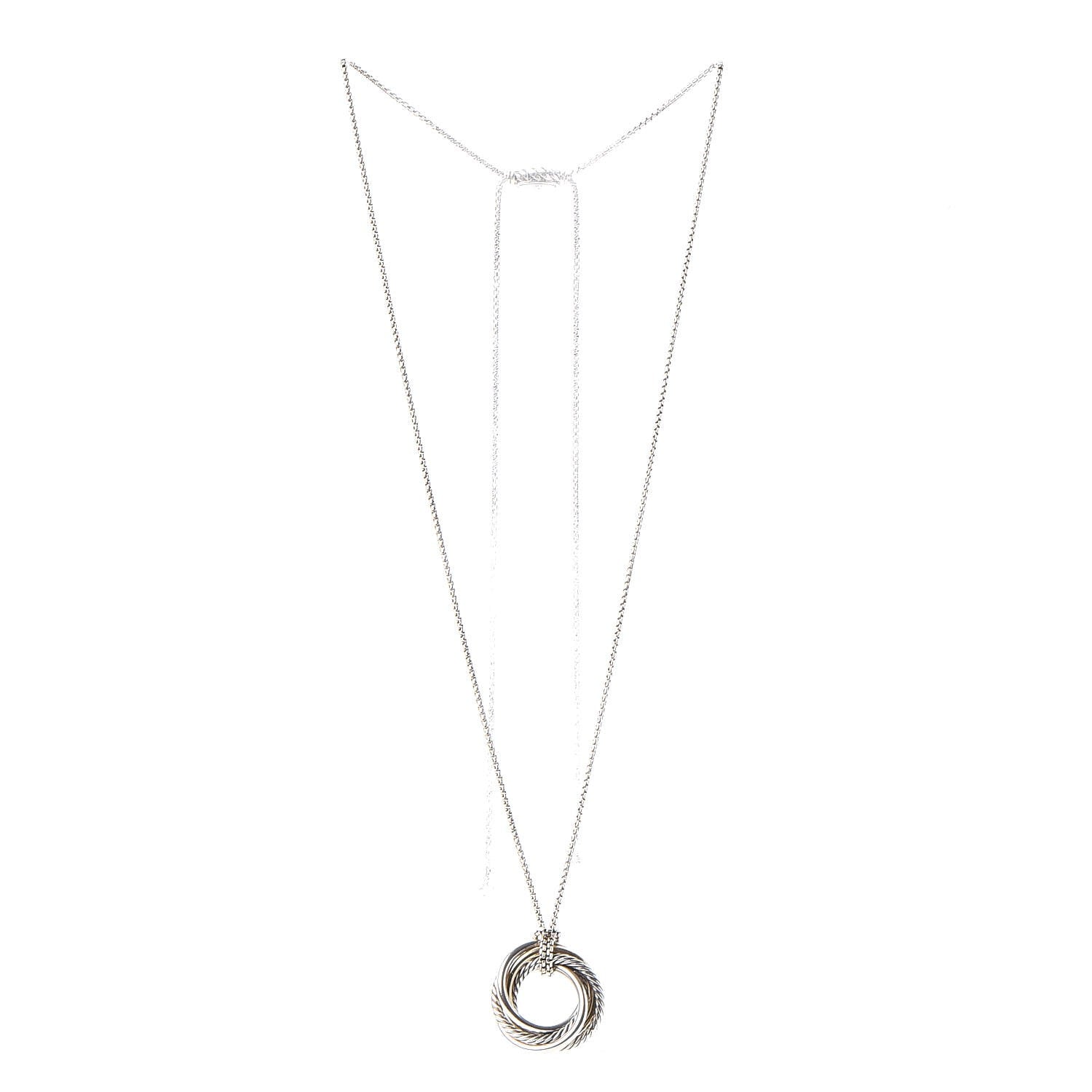 David Yurman Sterling Silver 14K Yellow Gold Crossover Pendant Necklace 3 of 6