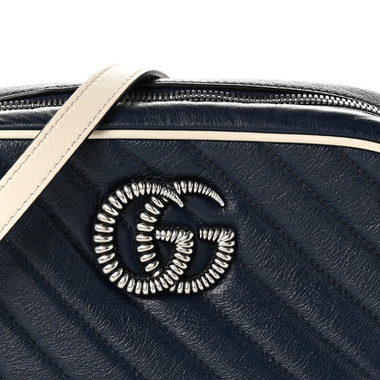 Gucci Vintage Effect Calfskin Matelasse Diagonal Small Torchon GG Marmont Chain Shoulder Bag Blue Agata Mystic White 8 of 10