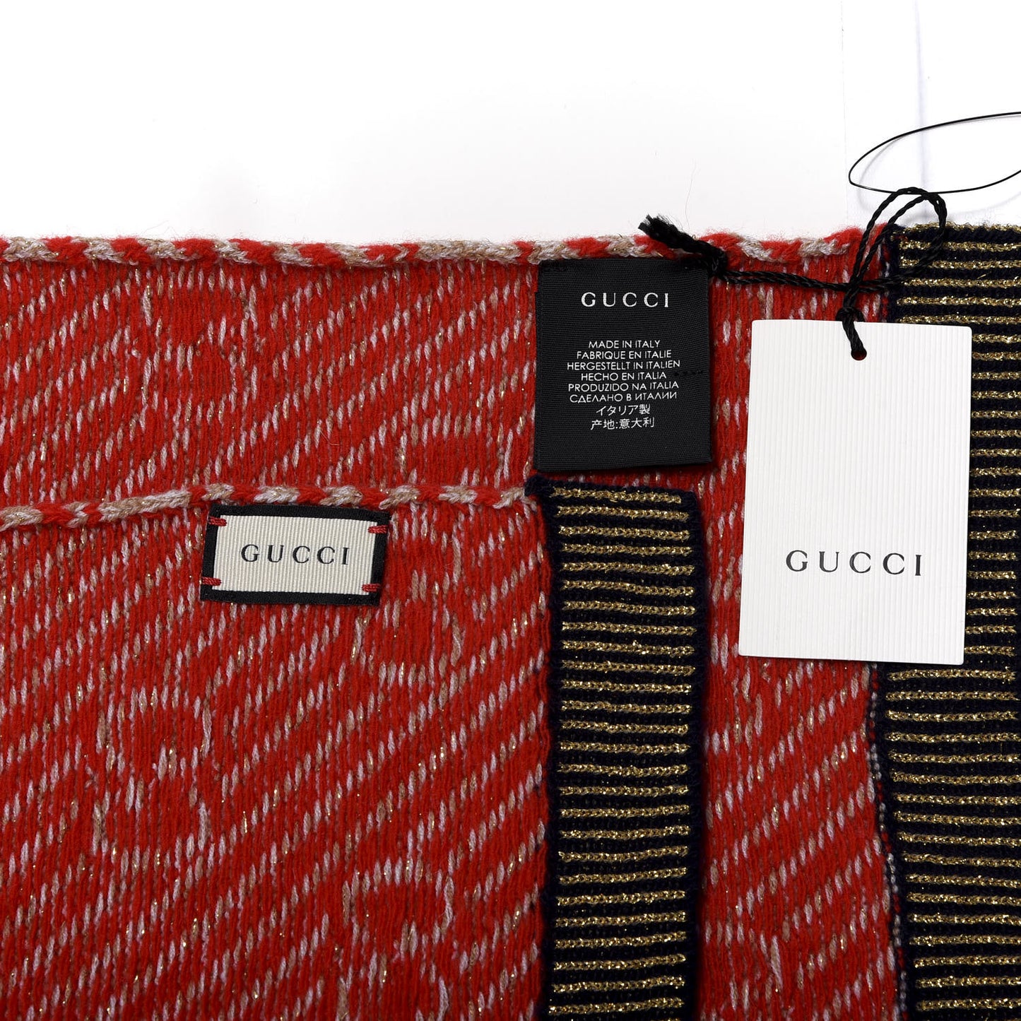 Metallic Wool Jacquard GG Monogram Scarf Red