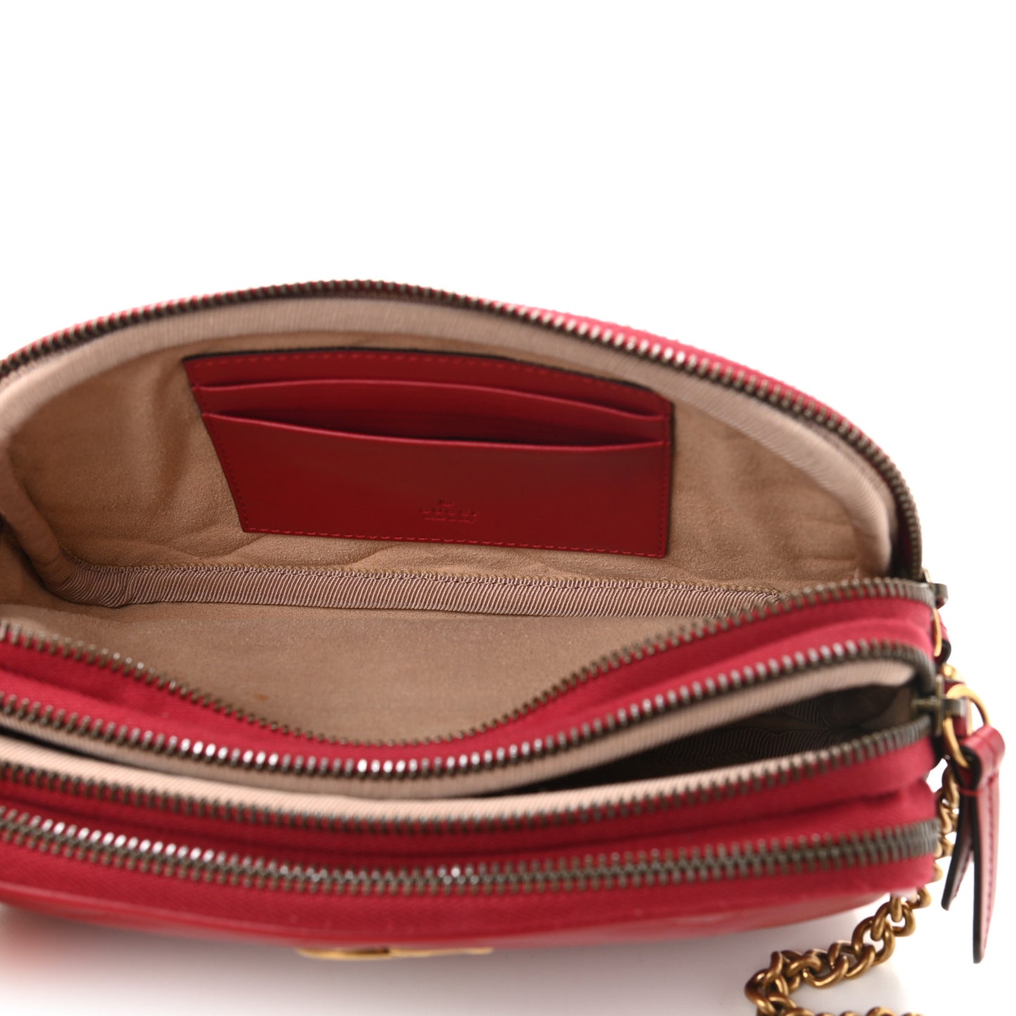 Calfskin Matelasse Mini GG Marmont Chain Crossbody Bag Hibiscus Red