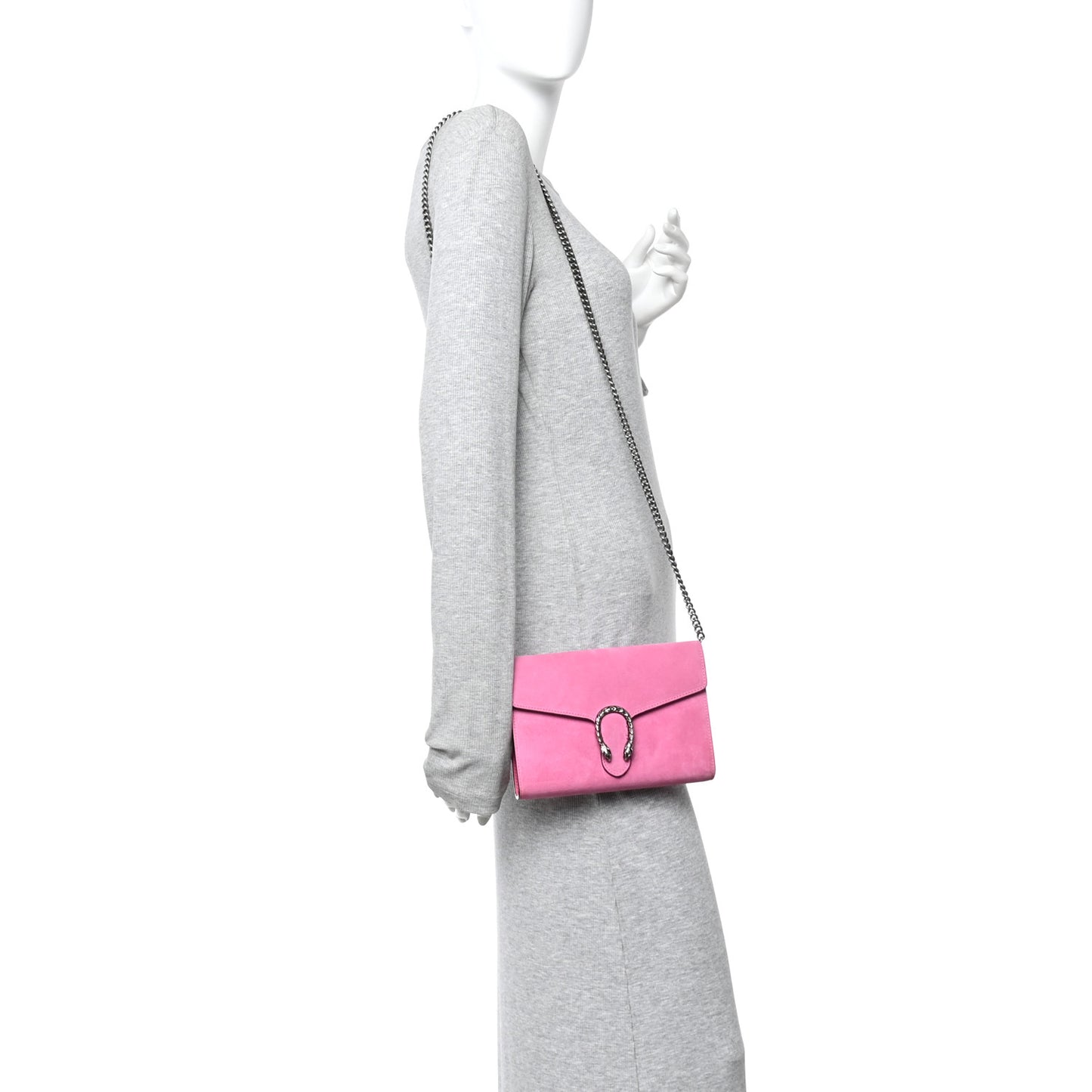 Suede Mini Dionysus Chain Wallet Pink Tropical Flower