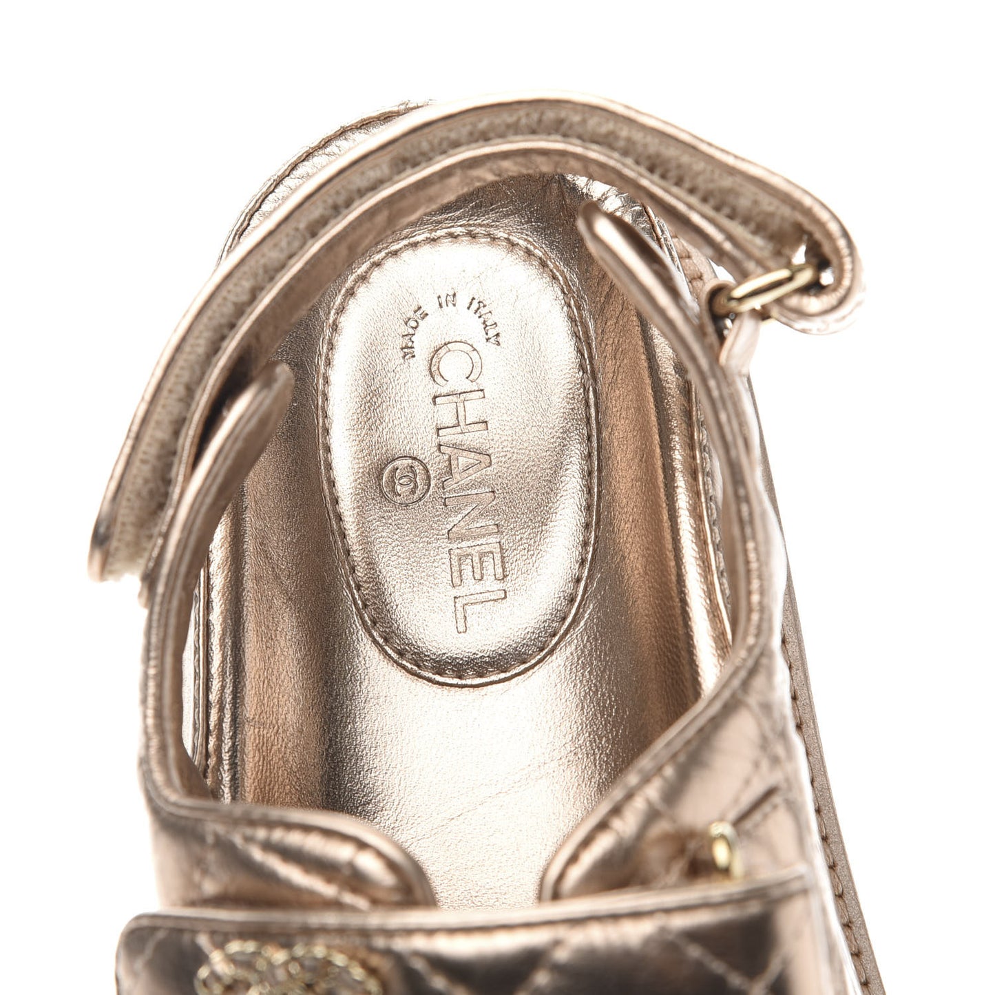 Iridescent Lambskin Quilted Velcro Dad Sandals 38 Light Bronze