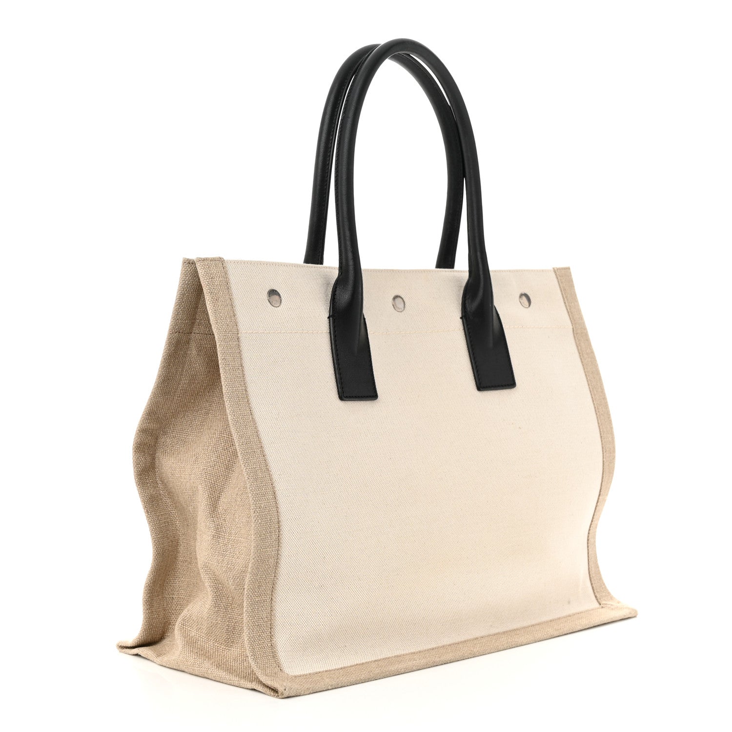 Saint Laurent Linen Calfskin Small Rive Gauche Tote Greggio Natural 3 of 14