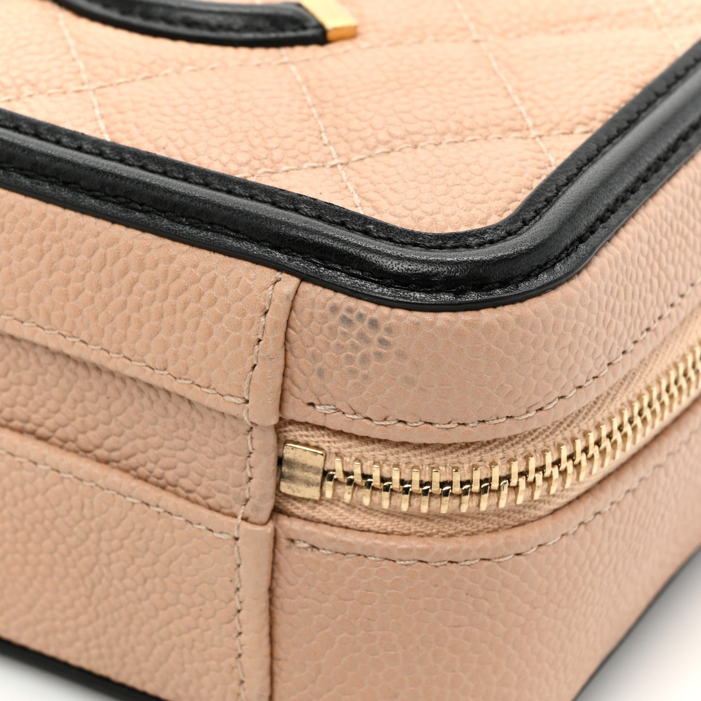 Caviar Quilted Small CC Filigree Vanity Case Beige Black