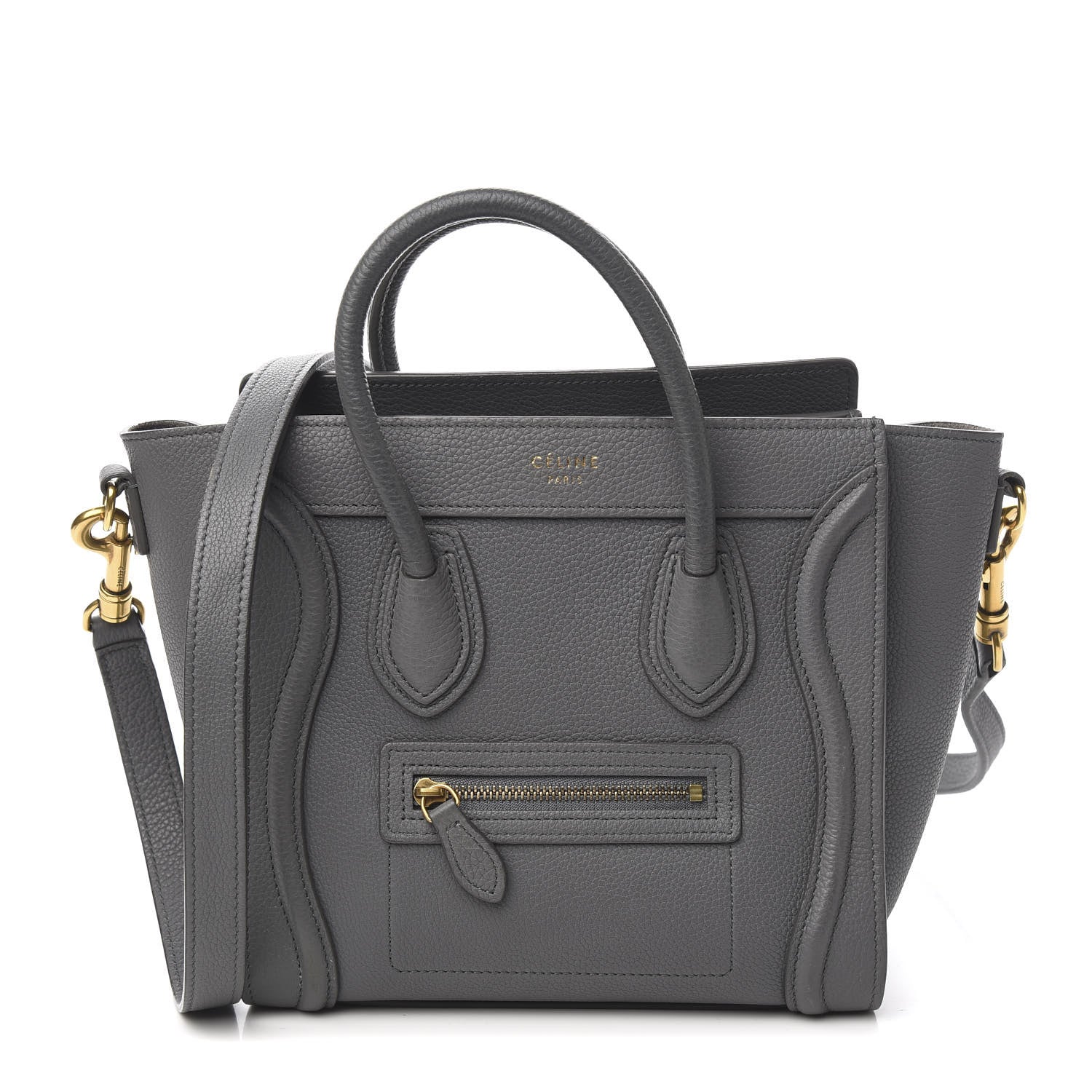 Celine Drummed Calfskin Nano Luggage Kohl 1 of 9