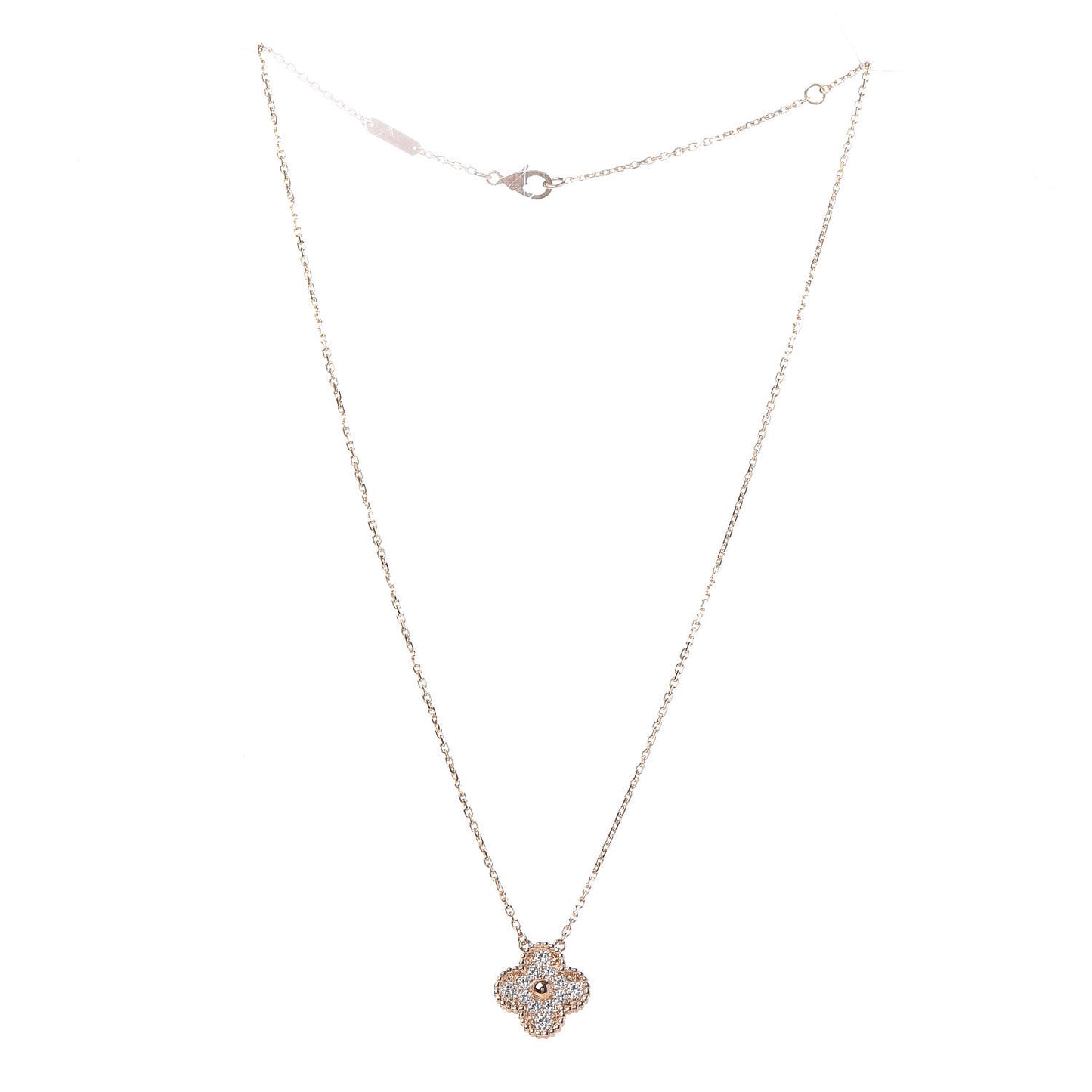 18K Rose Gold Diamond Vintage Alhambra Pendant Necklace