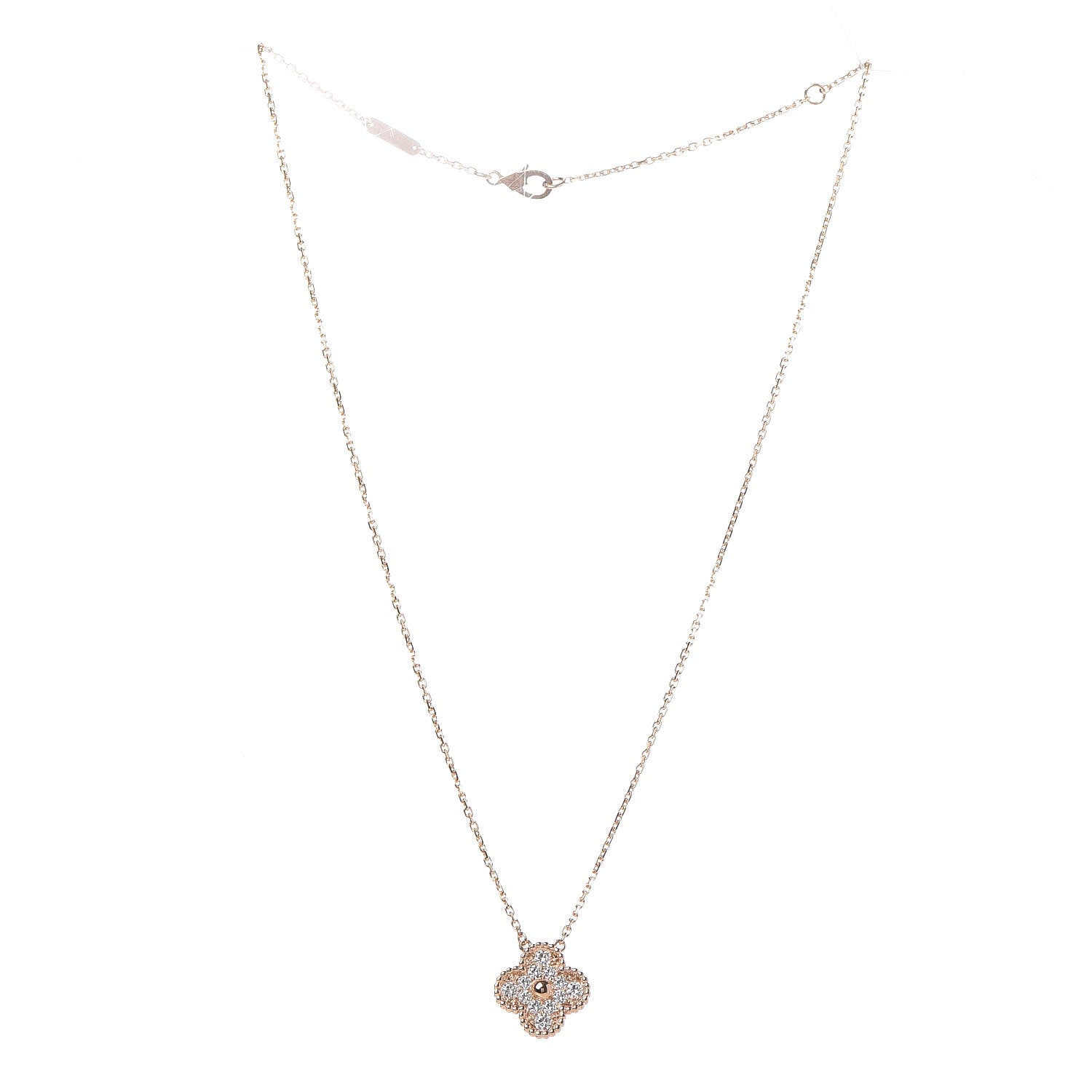 Van Cleef & Arpels 18K Rose Gold Diamond Vintage Alhambra Pendant Necklace 3 of 8