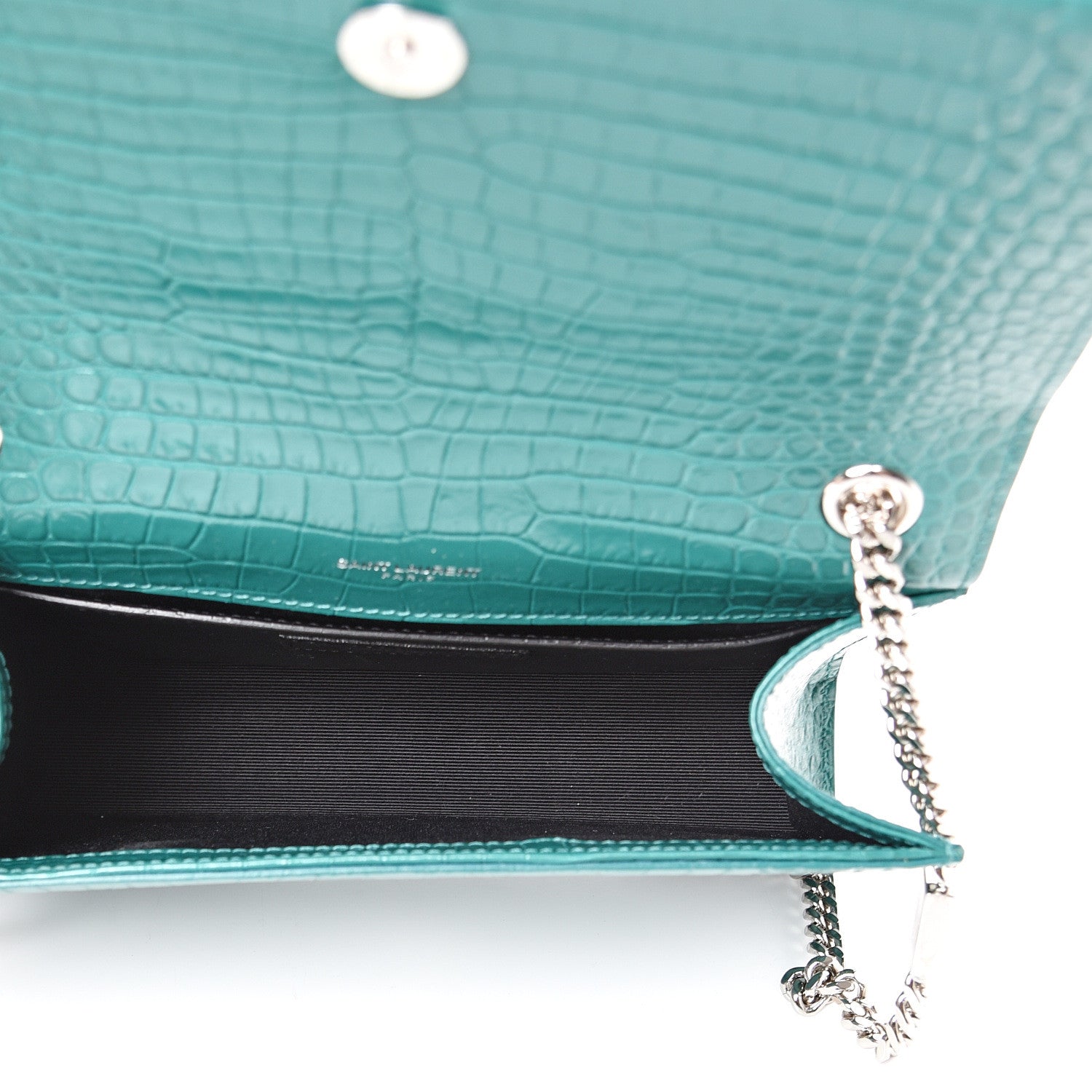 Saint Laurent Calfskin Crocodile Embossed Monogram Small Kate Tassel Satchel Green 4 of 9